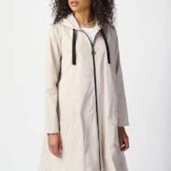 Joseph Ribkoff Memory Wove Beige Hooded Trapeze Women's 12 Lightweight Mid Coat - Picture 1 of 13